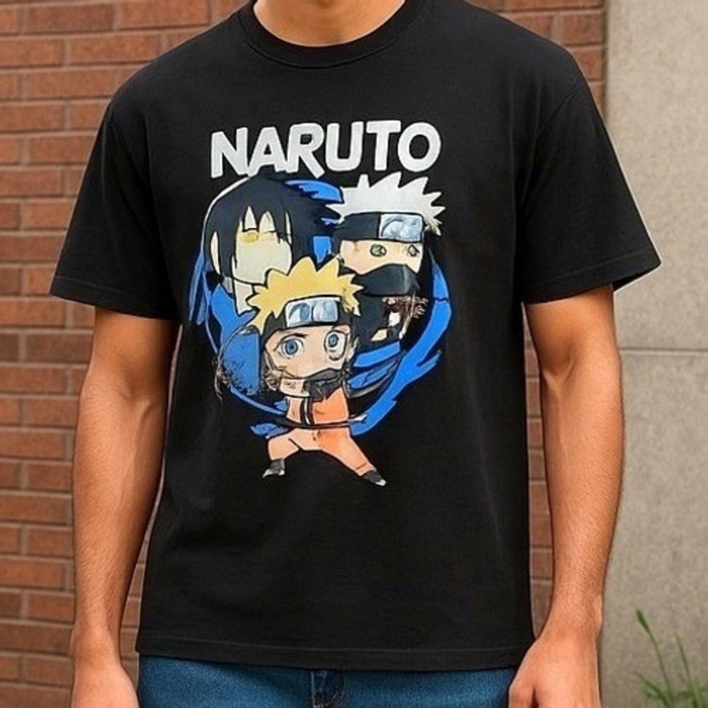 Ripple Junction Naruto Shippuden Black Graphic T-Shirt Team 7 Sasuke Kakashi L